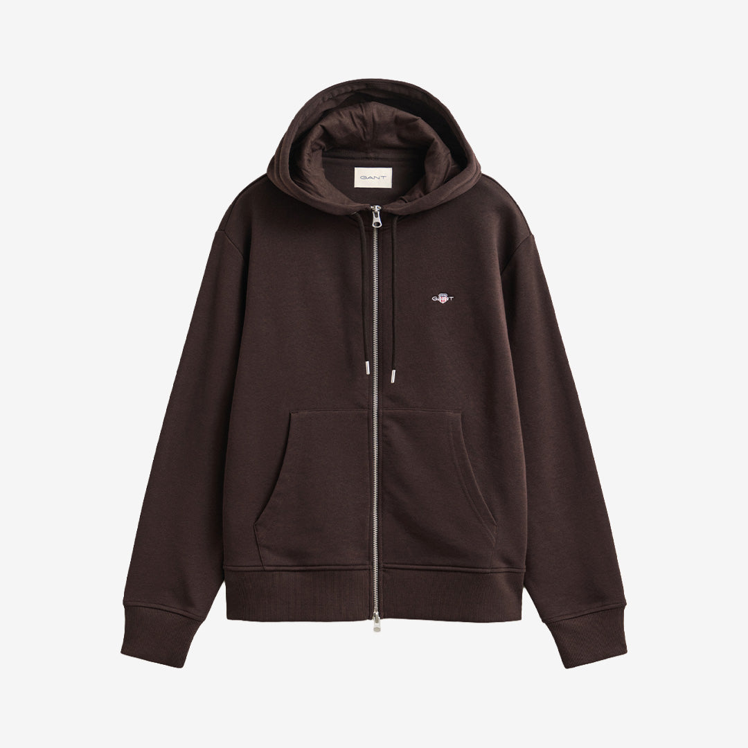 Gant Shield Zip Hoodie 4201412 i Deep Brown med dragkedja och huva för dam
