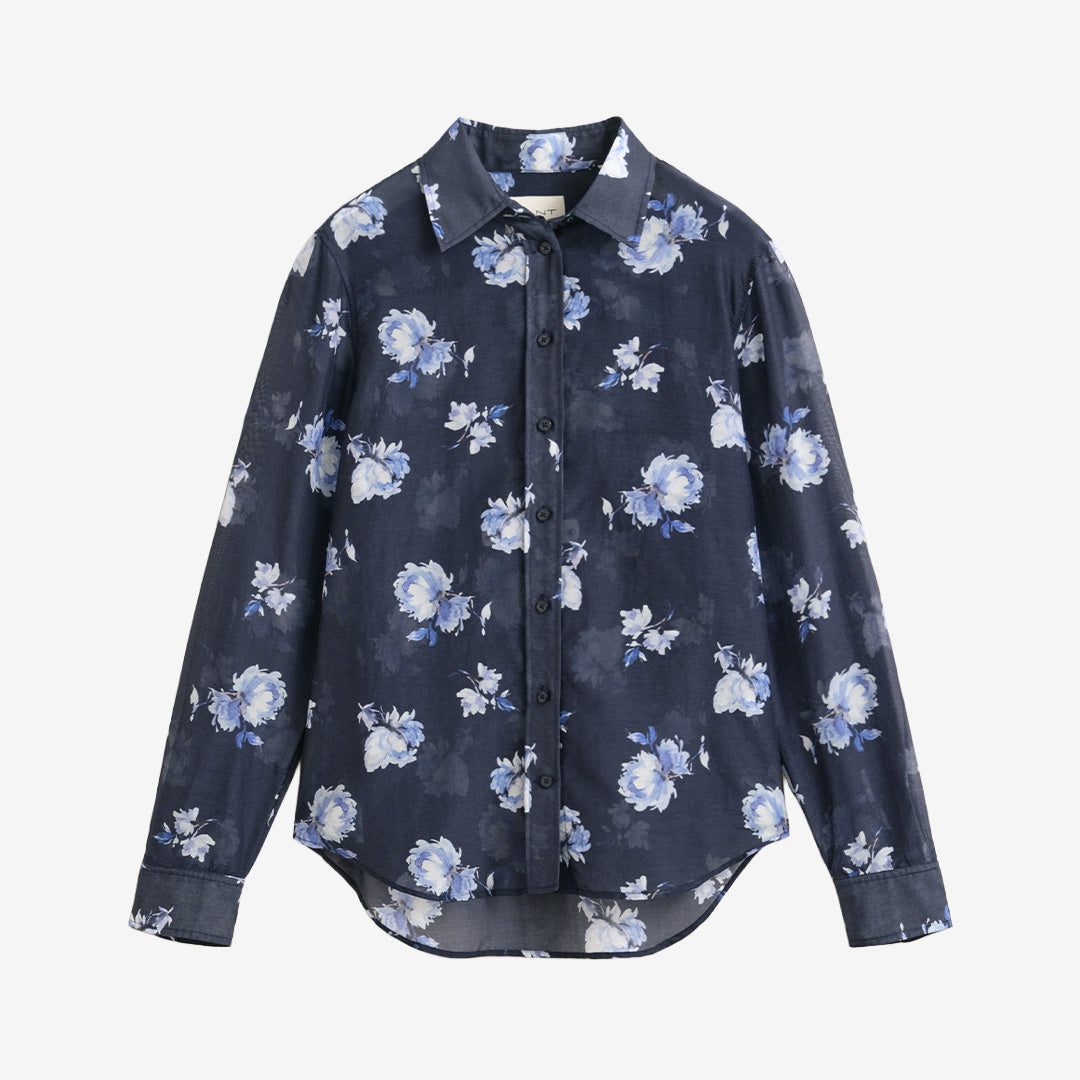 Gant Floral Print Cotton Silk Shirt 4300727 i Evening Blue med blommönster och klassisk krage för dam