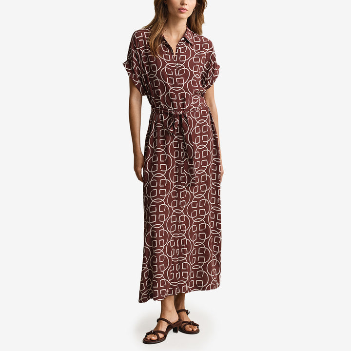 Gant Monogram Print Cap Sleeve Dress i fresh soil med cap sleeve och monogrammönster