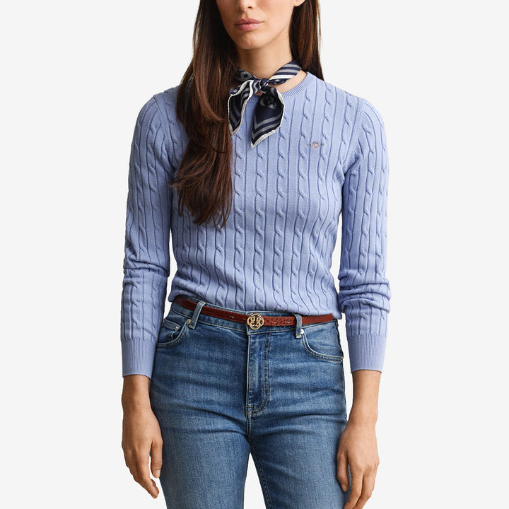 STRETCH COTTON CABLE C-NECK
