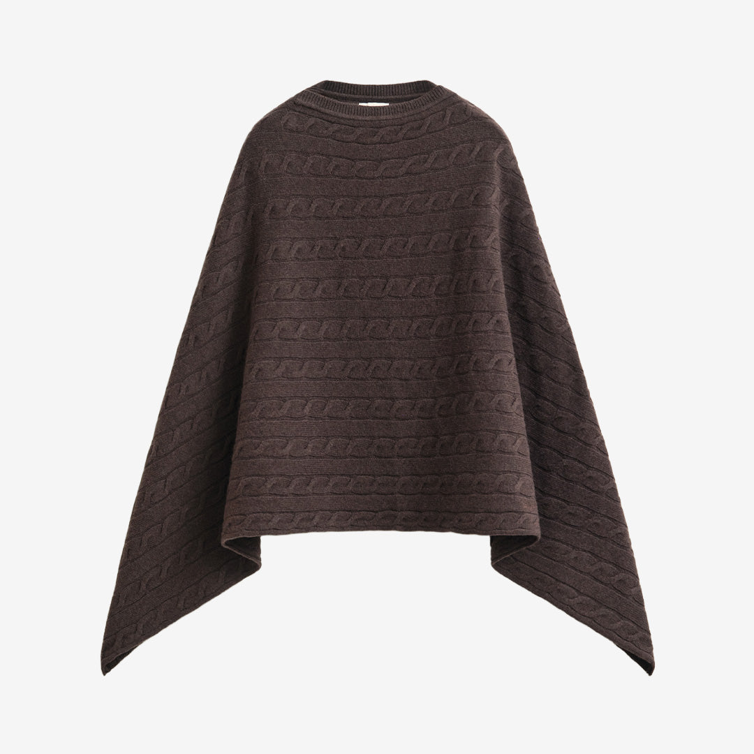 Kabelstickad poncho från Gant i deep brown i lammull med ribbad hals och diskret broderad logotyp i nederkant.