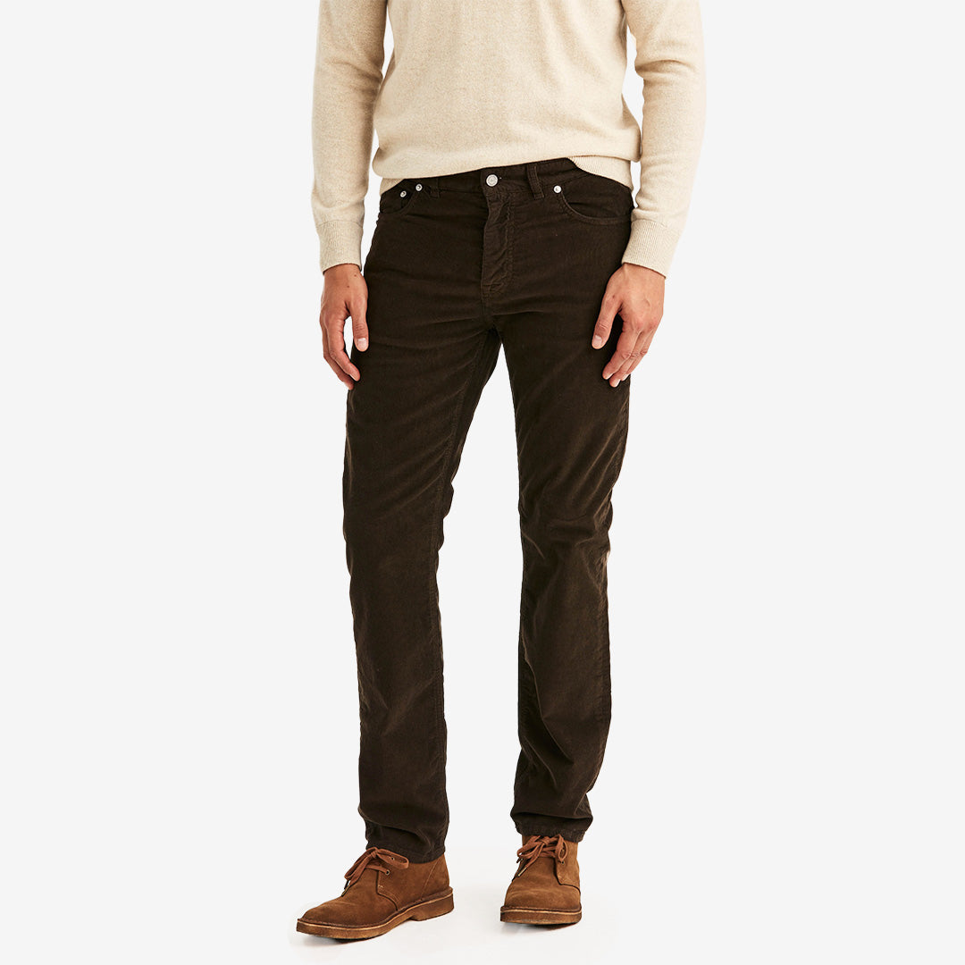 Brun Morris James Cord 5-Pocket manchesterbyxa med fem fickor och stretch för herr.
