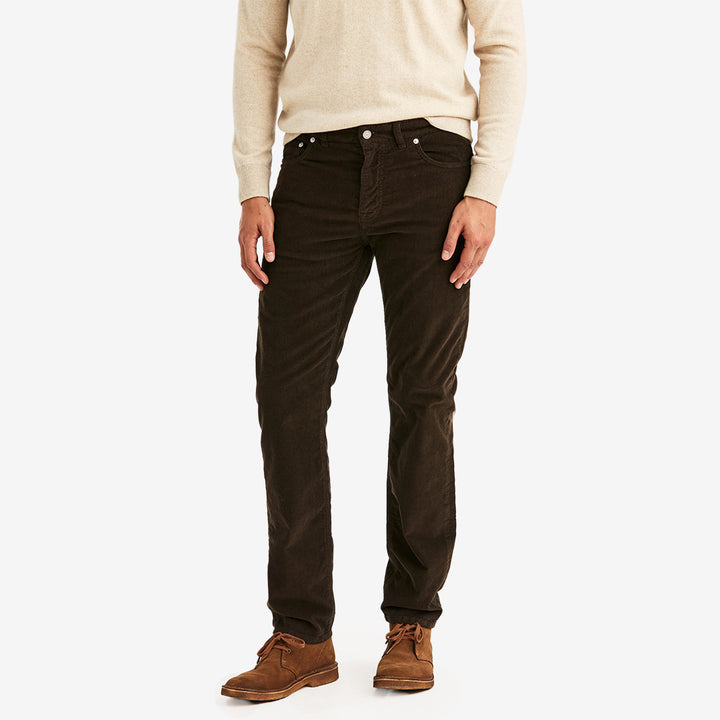 Brun Morris James Cord 5-Pocket manchesterbyxa med fem fickor och stretch för herr.