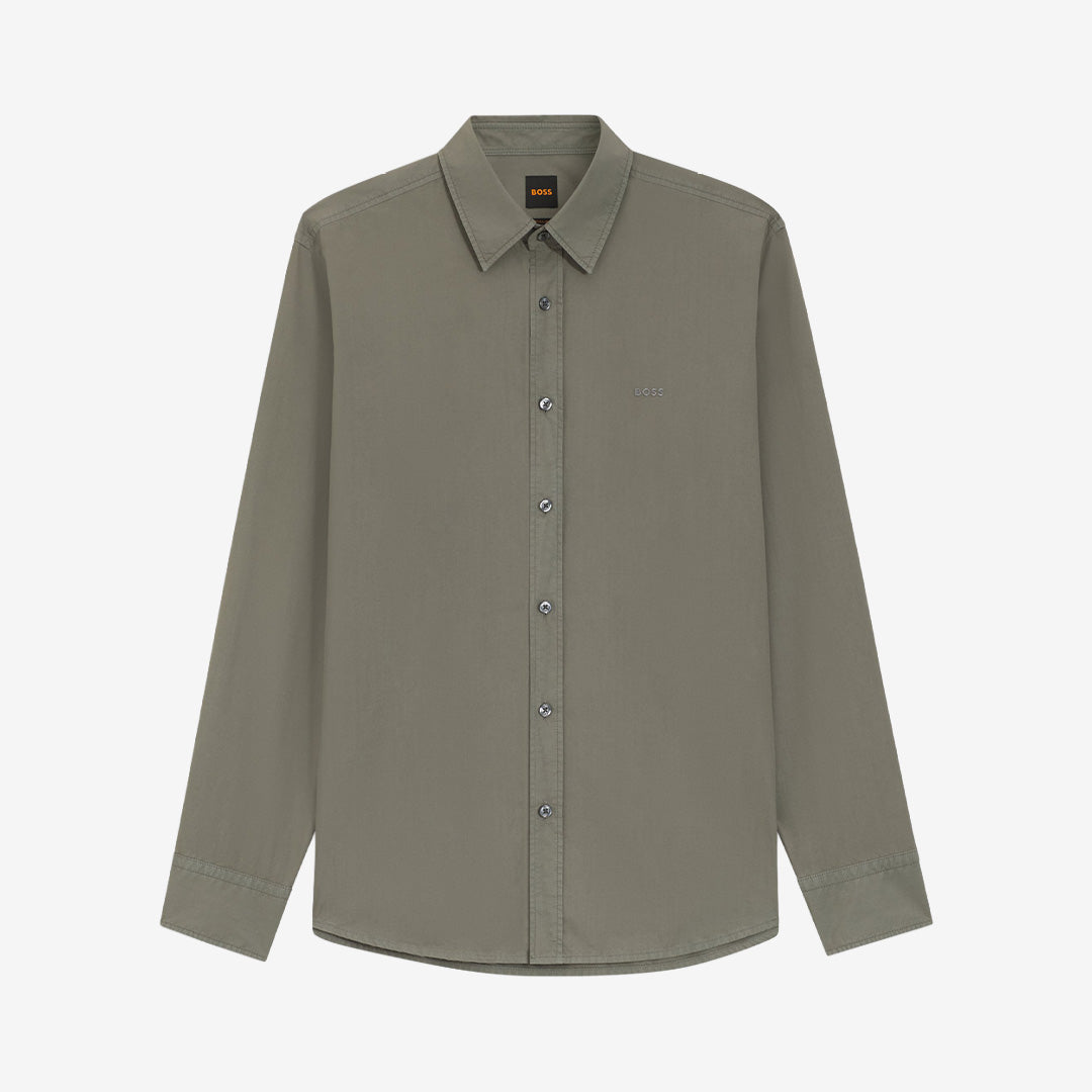 Relegant_6_M långärmad skjorta från BOSS Men Orange i open grey med kentkrage och broderad logotyp