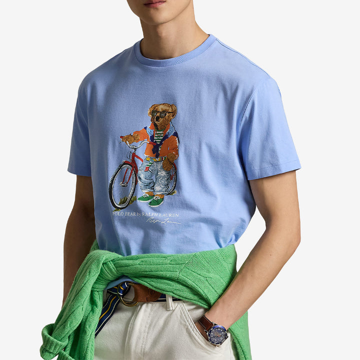 Blå T-shirt från Polo Ralph Lauren med Summer Bear-motiv i mjuk bomull för herr.