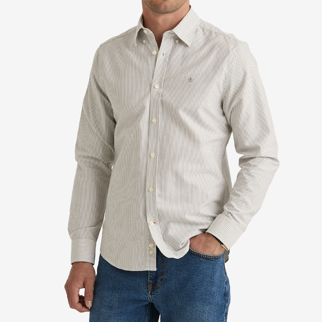 Morris Douglas Stripe Shirt Slim Fit brun randig herrskjorta i bomull