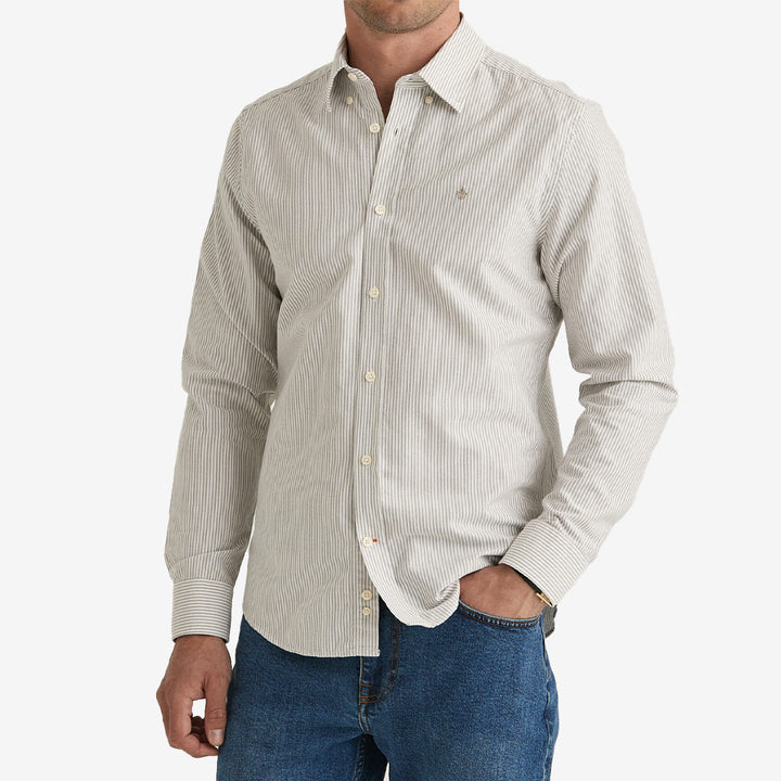 Morris Douglas Stripe Shirt Slim Fit brun randig herrskjorta i bomull