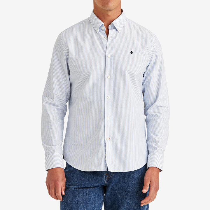 Morris Oxford Striped BD Shirt Slim Fit ljusblå herrskjorta i bomull