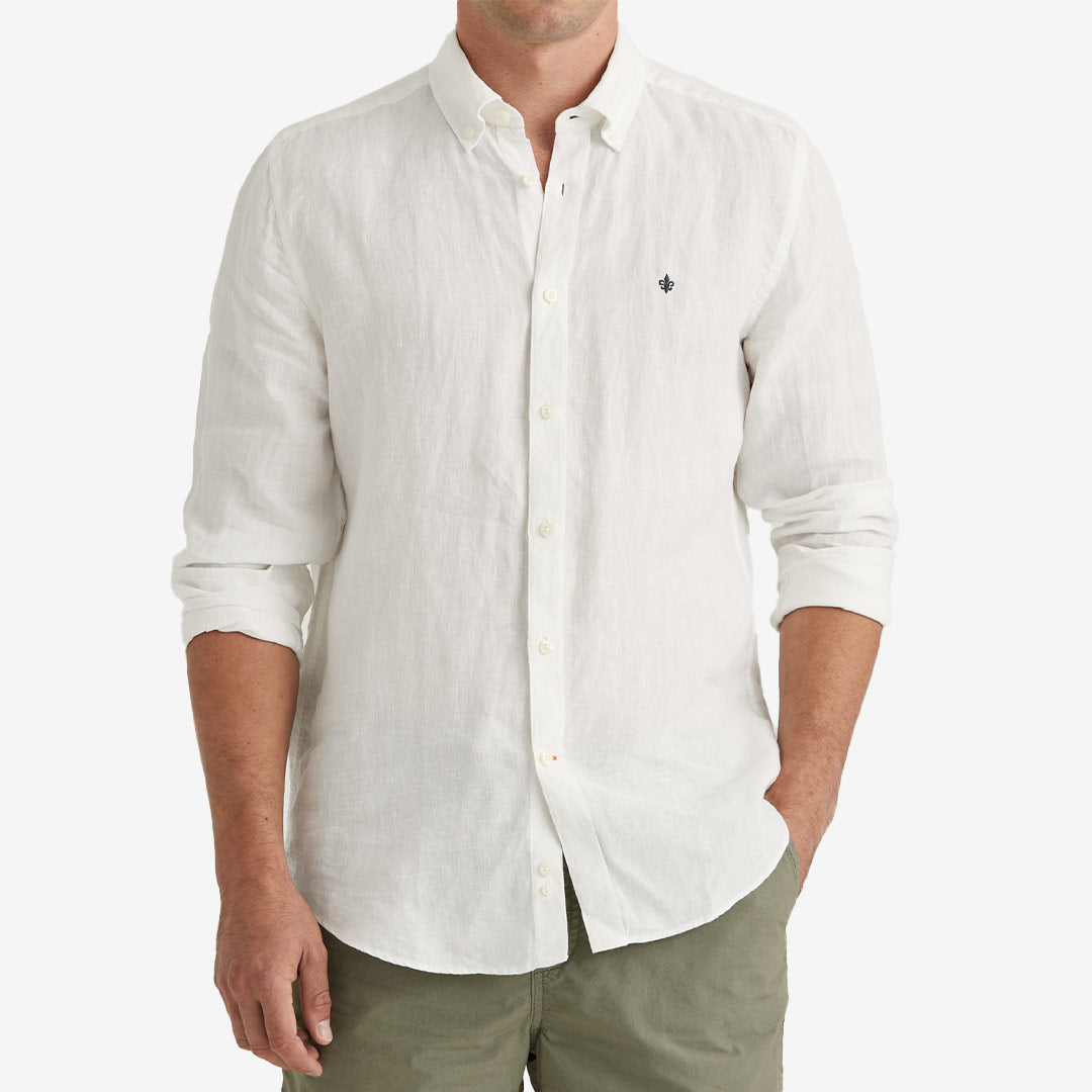 Morris Douglas BD Linen Shirt LS off white herrskjorta i linne