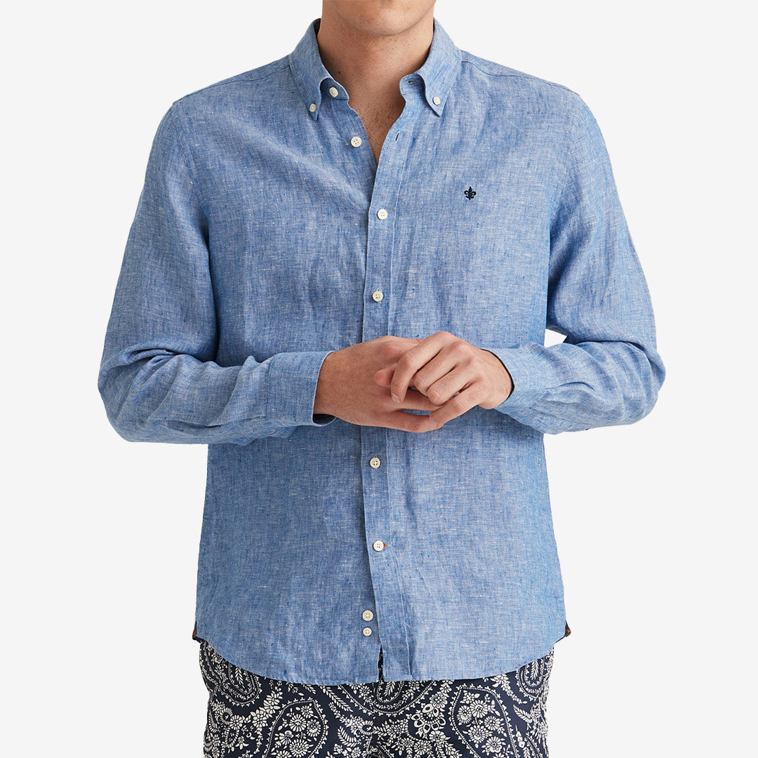 Morris Douglas BD Linen Shirt LS blå herrskjorta i linne