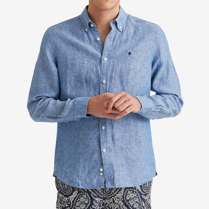 Morris Douglas BD Linen Shirt LS blå herrskjorta i linne
