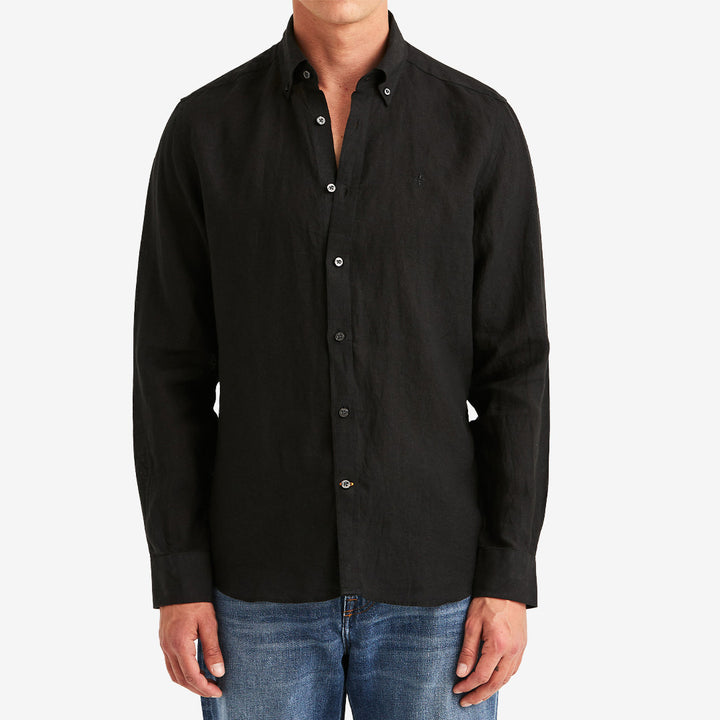 Morris Douglas BD Linen Shirt LS svart herrskjorta i linne