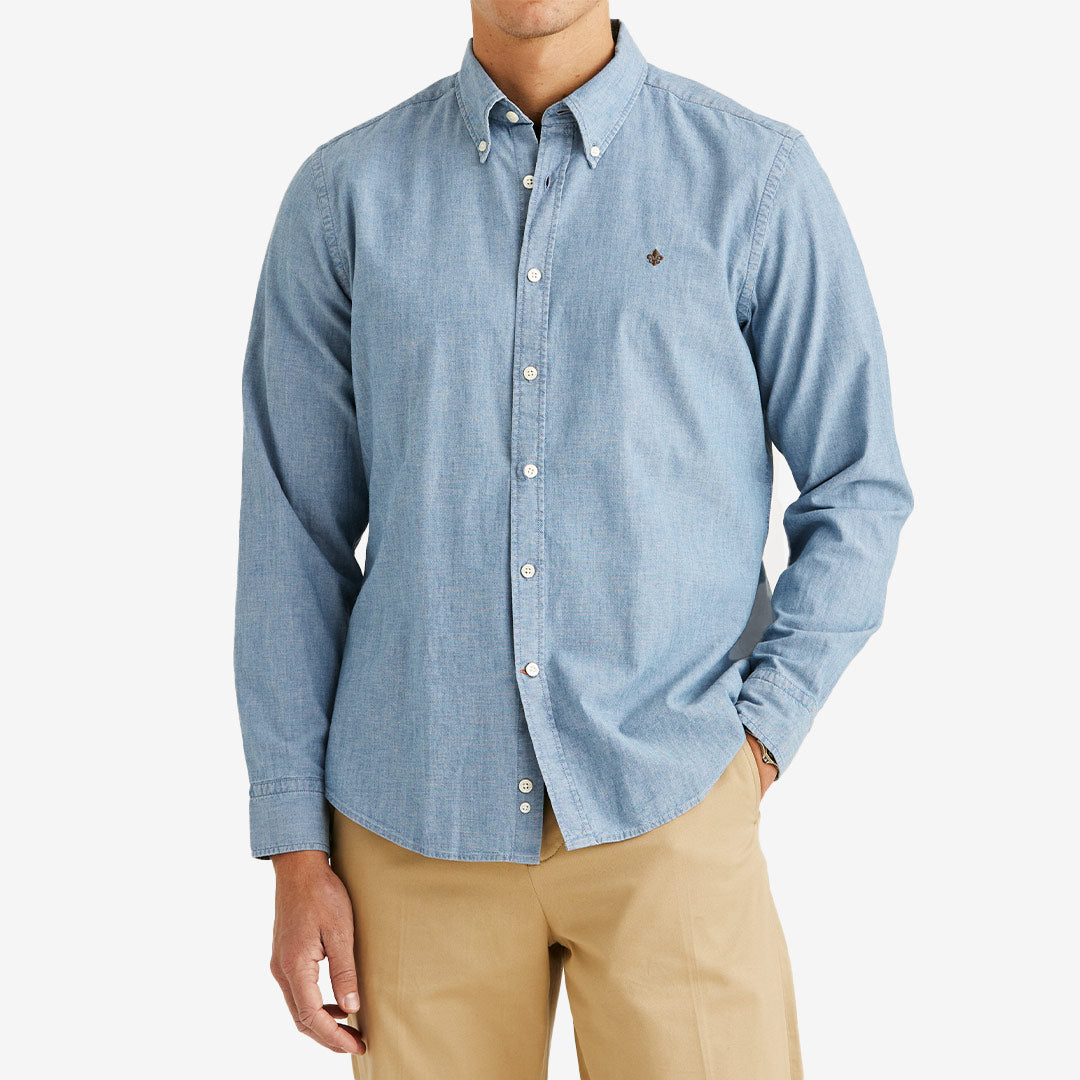 Morris Chambray Shirt Slim Fit blå herrskjorta i bomull