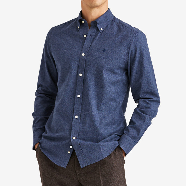 Marinblå Morris Watts Flannel Shirt flanellskjorta i 100% bomull med button down-krage för herr.