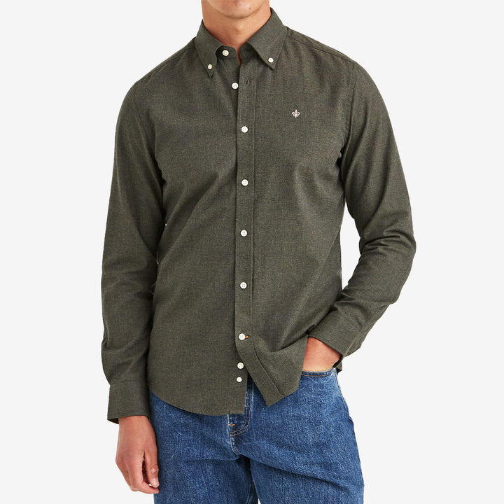 Olivgrön Morris Watts Flannel Shirt flanellskjorta i 100% bomull med button down-krage för herr.