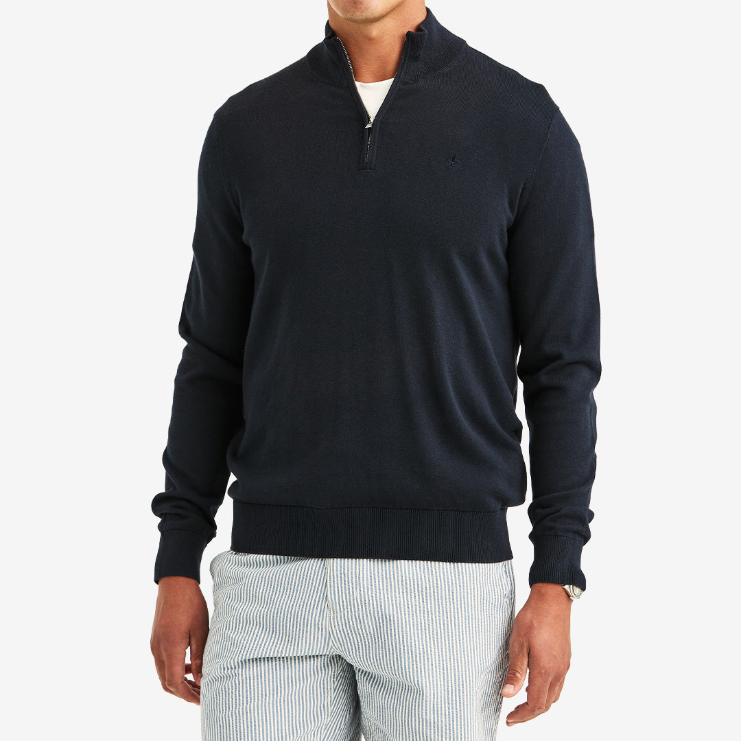 Morris Riley Half Zip långärmad tröja Old Blue i 100% bomull