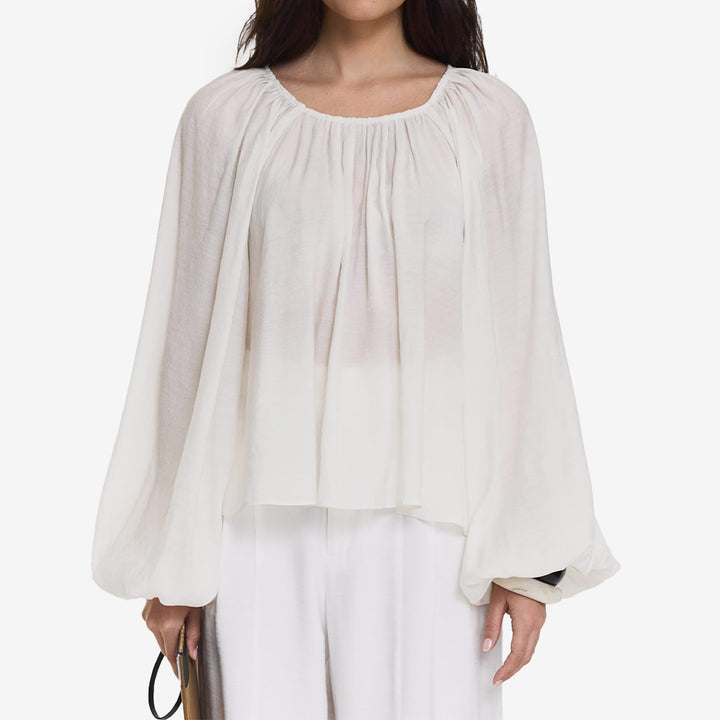 Twist & Tango Lava Blouse Off White damblus med voluminösa ärmar och rynkad halsringning