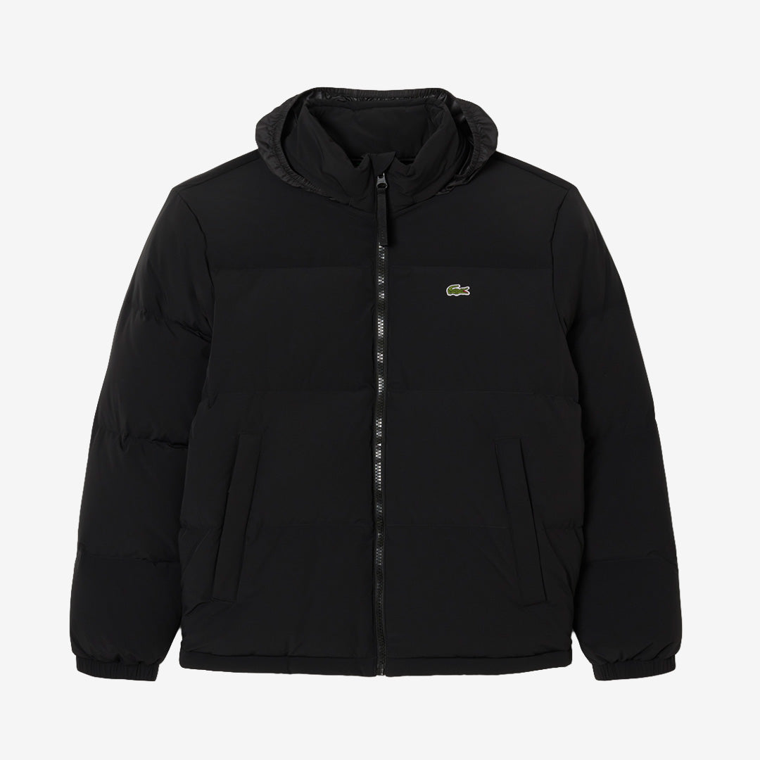 svart Lacoste BH5154-00 dunjacka med packbar huva och fleecefodrade fickor