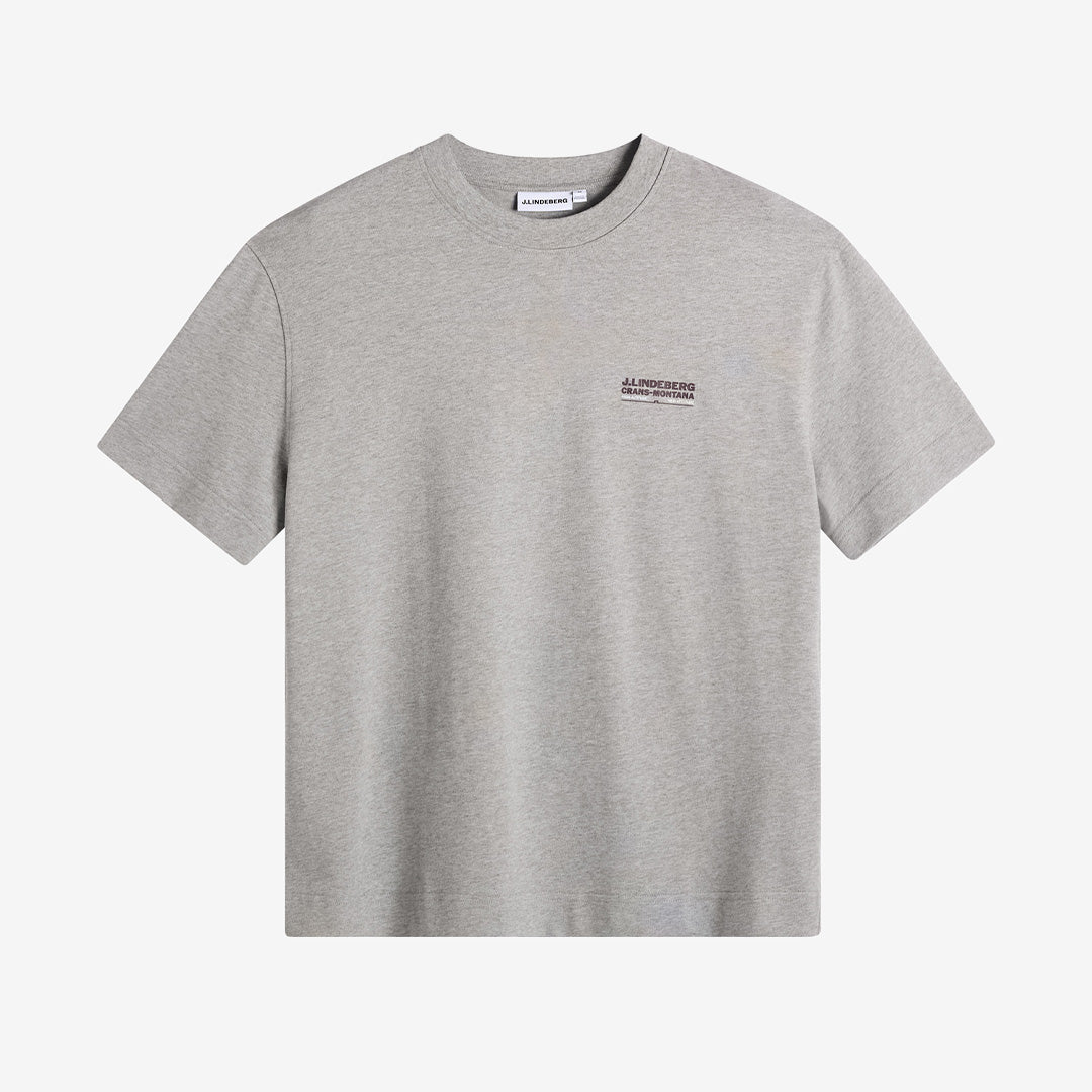 J.Lindeberg Bennett Heavy T-Shirt Light Grey Melange med Alpine Golf-tryck på ryggen i ekologisk bomull