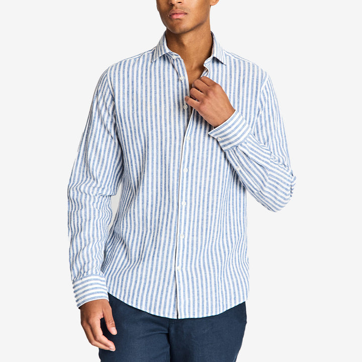 Bruun & Stengade Rubio blue white striped linen cotton shirt herr
