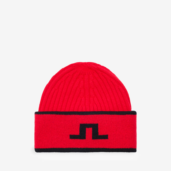 J.Lindeberg Alpes Beanie Barbados Cherry stickad ullmössa i 100% ull