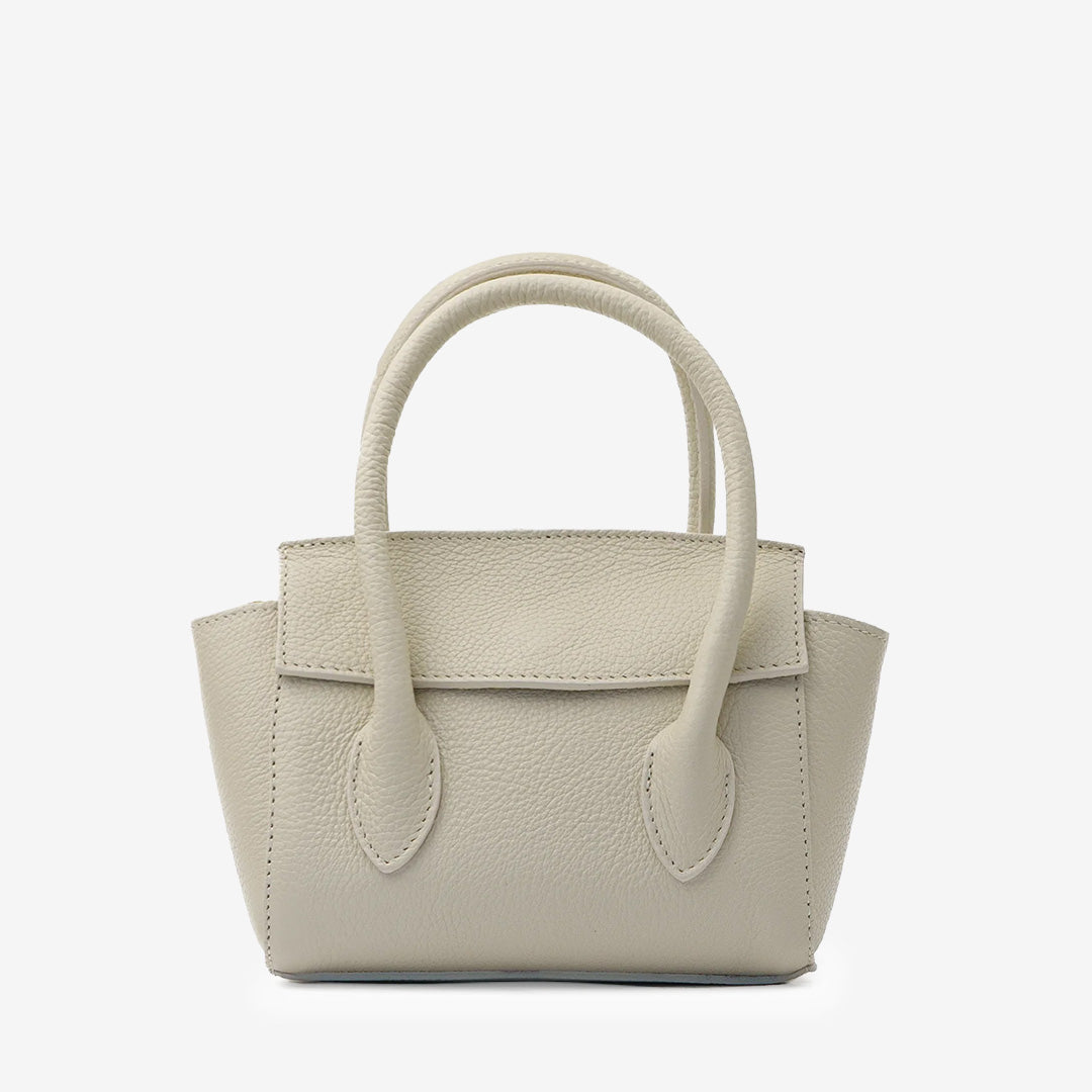 Beige Bari D37 läderväska med flap, handtag och avtagbar axelrem
