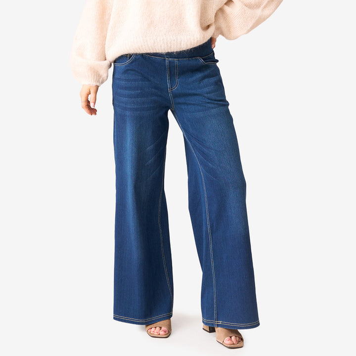 CH26SS47 Byxa Wide Leg Stretch INDIGO mörkblå byxa med stretch