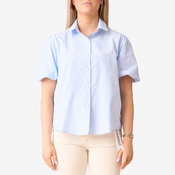 Blå randig blus i polyester
