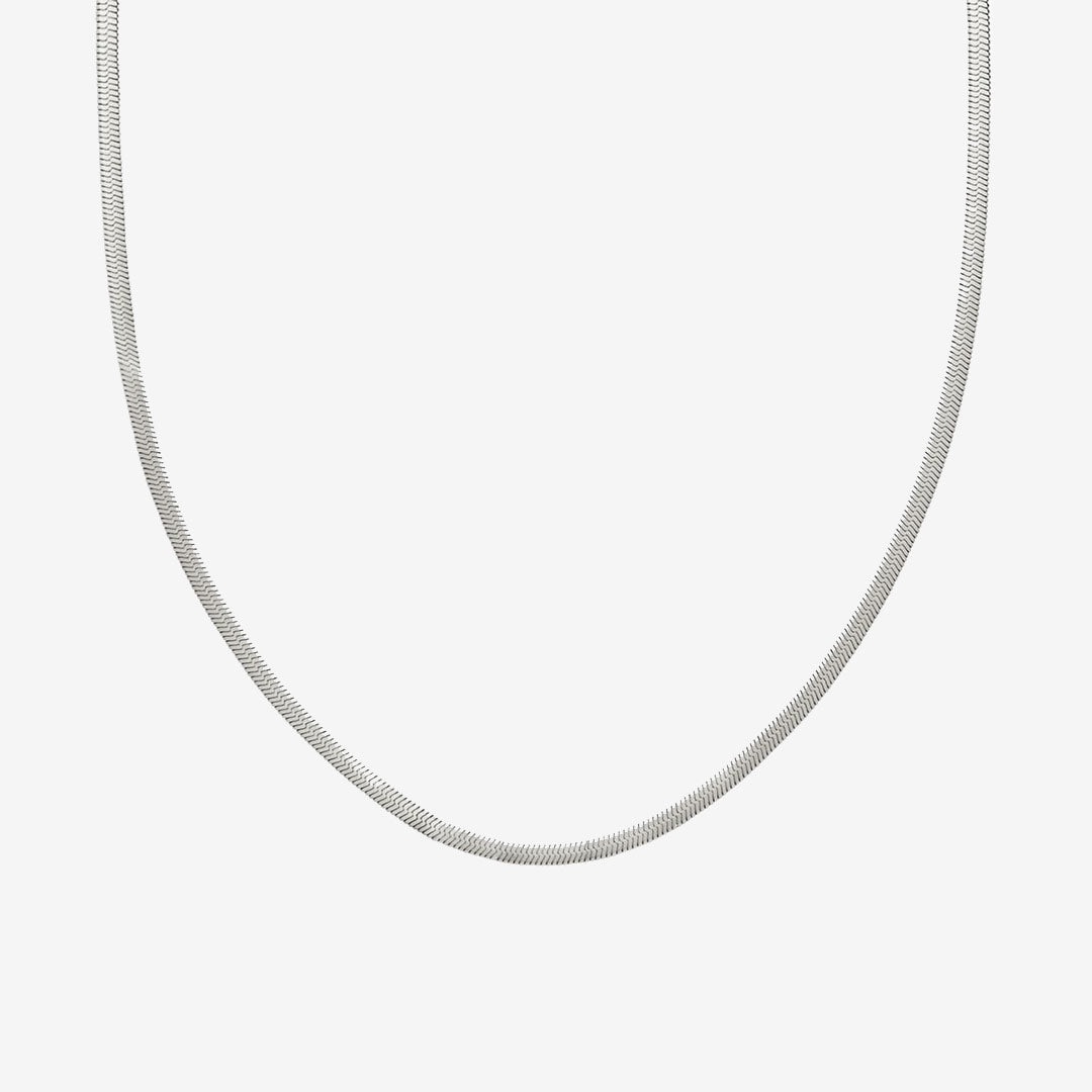 Chain Herringbone halskedja i blankt rostfritt stål, platt tät kedja, 45 cm, kan kombineras med Charmentity charms