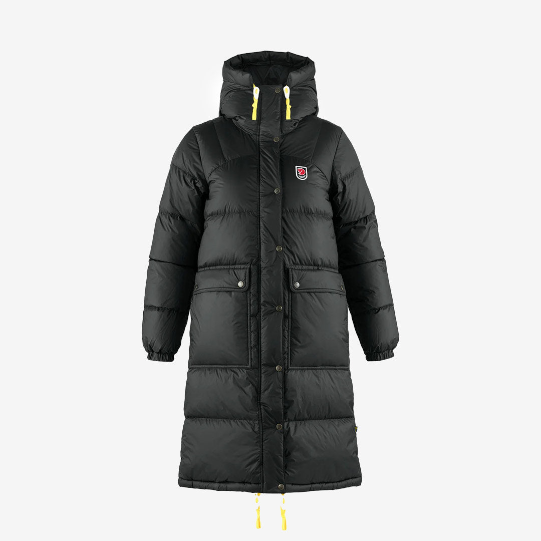 Fjällräven Expedition Long Down Parka för dam i svart – lång dunjacka med syntetfyllning