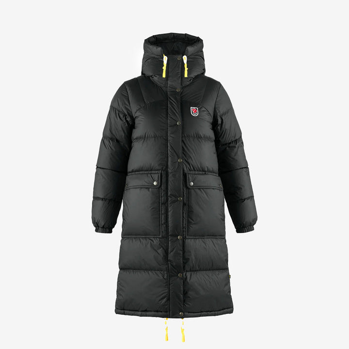Fjällräven Expedition Long Down Parka för dam i svart – lång dunjacka med syntetfyllning