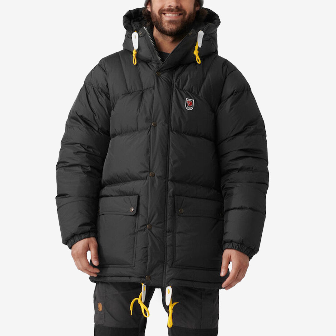 Fjällräven Expedition Down Jacket för herr i svart – lång dunjacka för riktigt kallt klimat