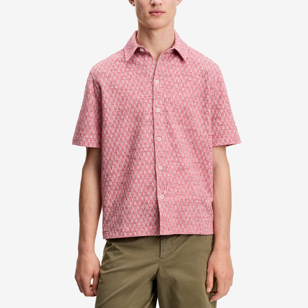 J. Lindeberg FMJT15734 Torpa Jacquard Shirt i Apple Butter med jacquardmönster och mjuk jersey för herr