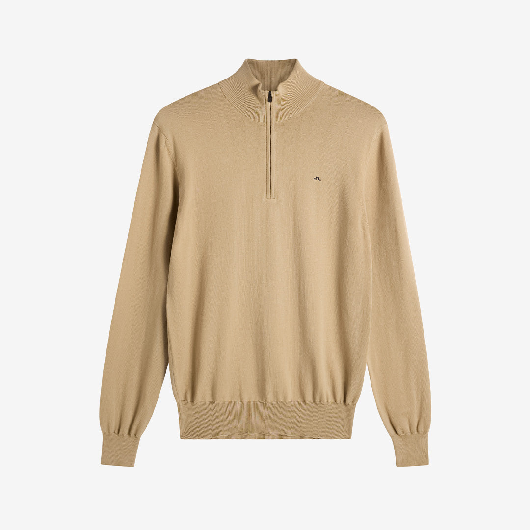 J. Lindeberg FMKW17011 M Cotton Quarter Zip i Batique Khaki med kort dragkedja och stickad bomullskvalitet för herr