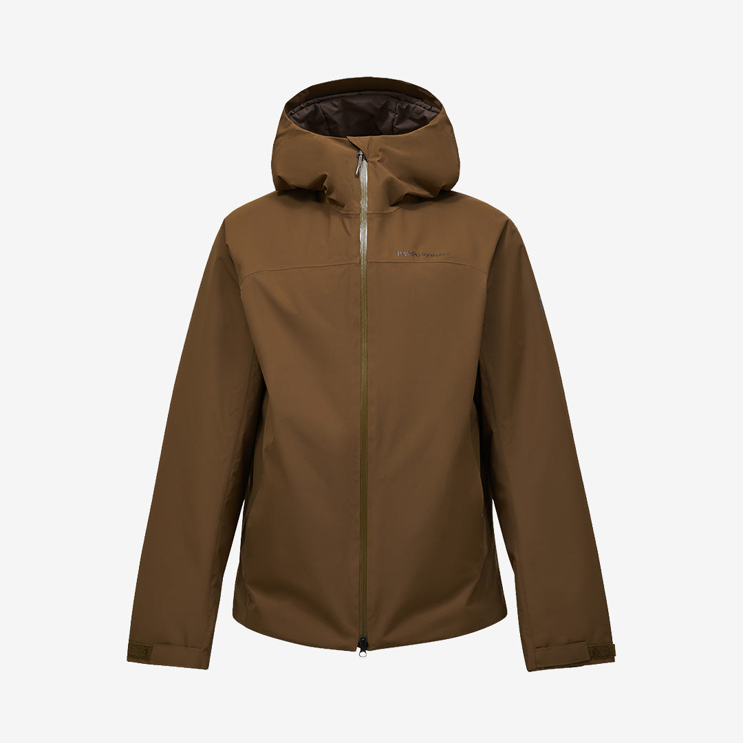 Peak Performance Treeline Insulated Jacket i Meadow Moss med isolering, HIPE® 2L-skal, huva och tvåvägsdragkedja.