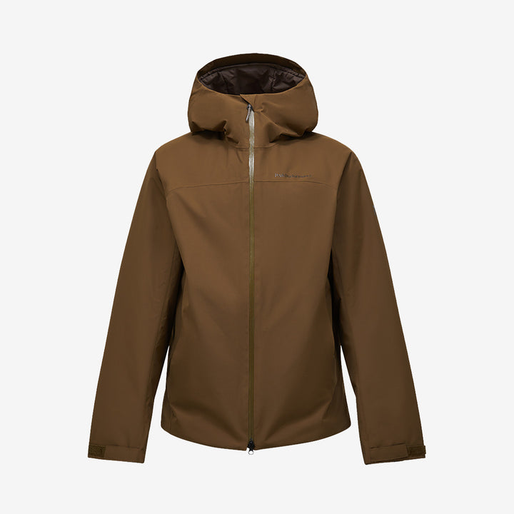 Peak Performance Treeline Insulated Jacket i Meadow Moss med isolering, HIPE® 2L-skal, huva och tvåvägsdragkedja.