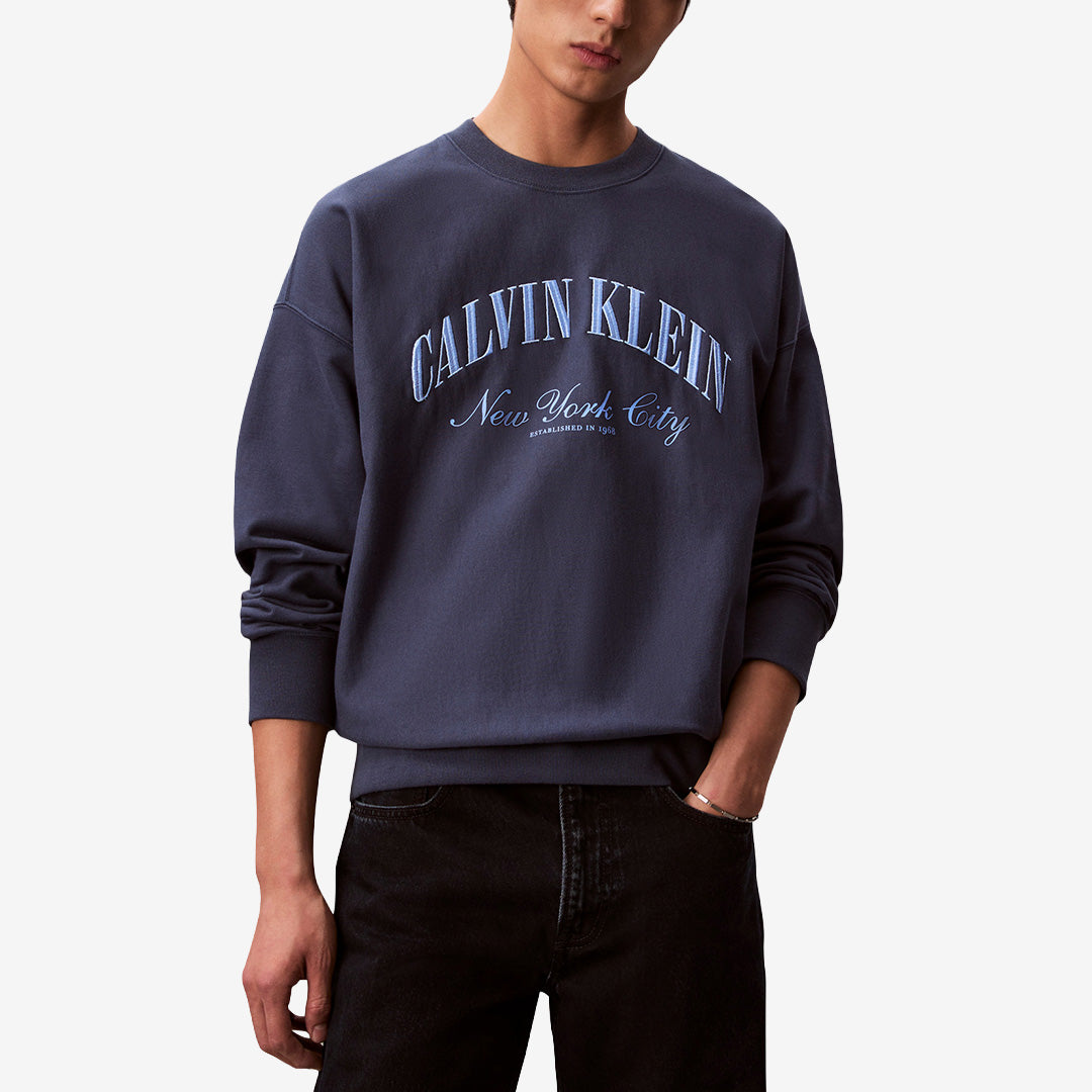 Dark denim sweatshirt LS Premium Terry Cal CE i 86% bomull och 14% polyester