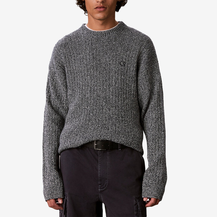 Calvin Klein Vertical Rib Cotton Crewneck Sweater för herr i blue med rund halsringning och ribbstickad struktur.