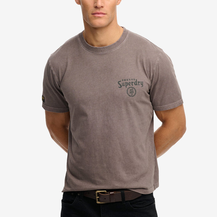 Superdry Tokyo Narrative Loose Tee – grå t-shirt i bomull med grafiskt tryck och lös passform