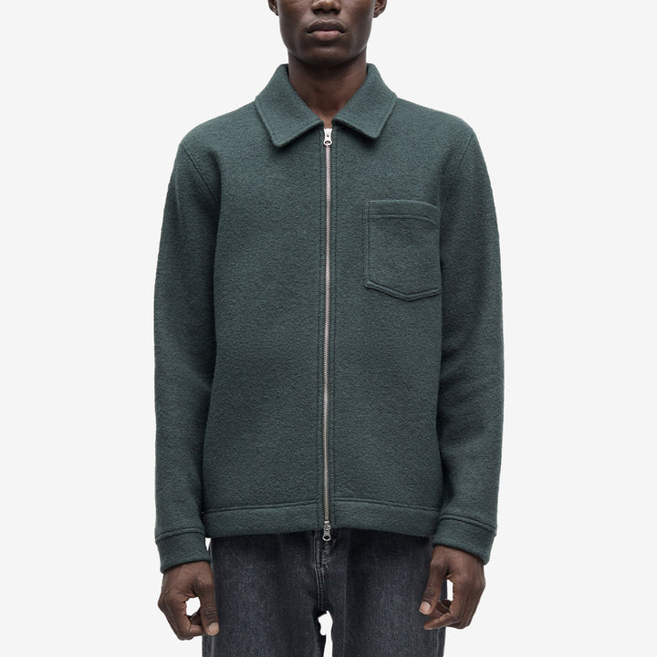 Samsøe Samsøe Hannes Full Zip herrtröja i ull, färg Dark Evergreen