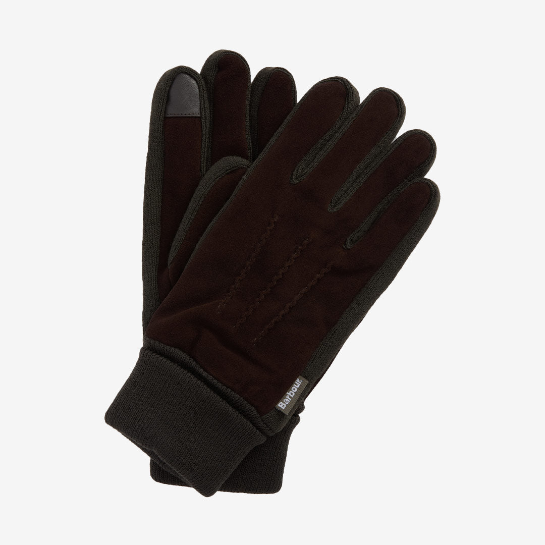 Barbour Magnus Glove handskar i Brown/Olive med getmocka, stickad ovansida och teddyfleecefoder.