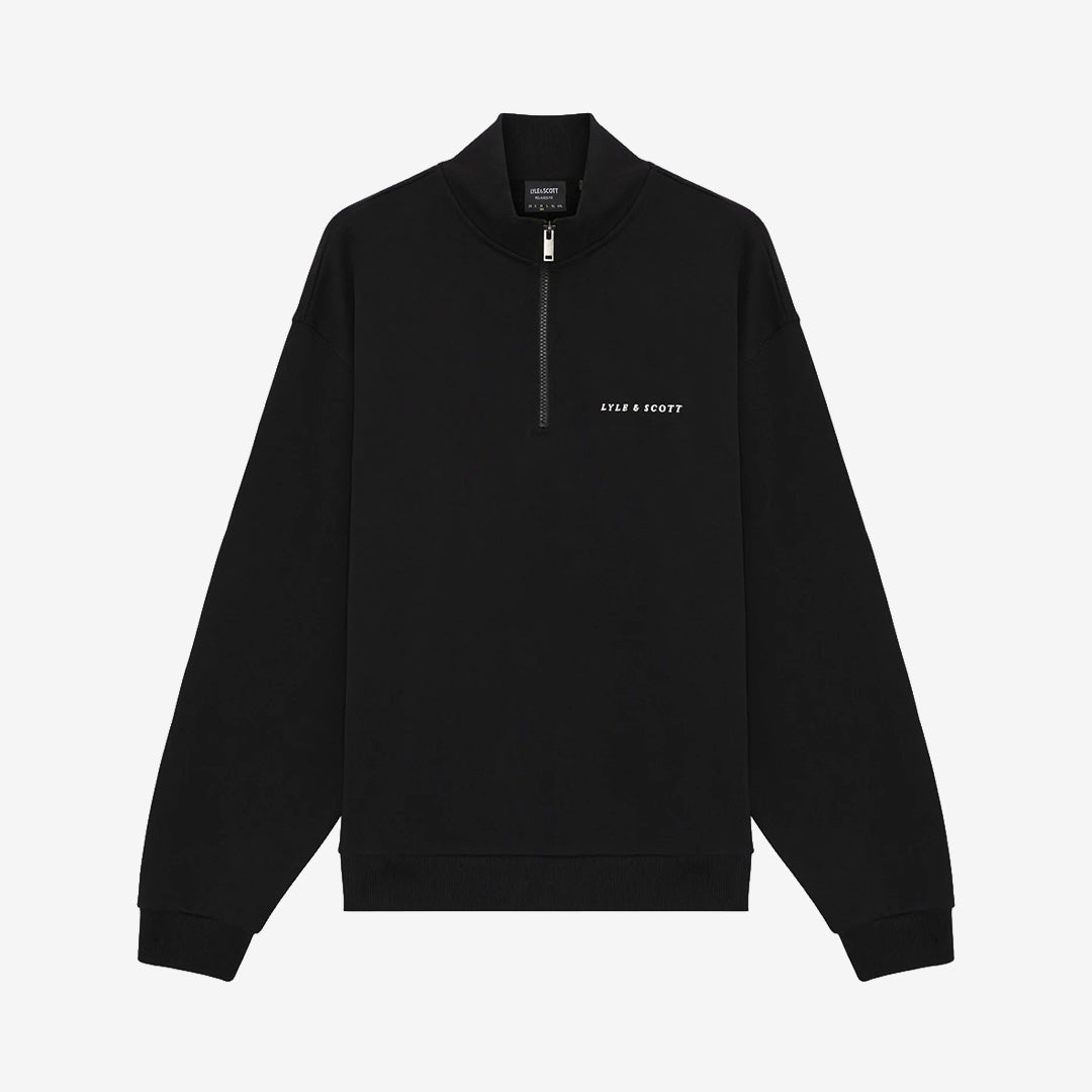 Script Heavyweight 1/4 Zip Sweatshirt i Jet Black med dragkedja i halsen