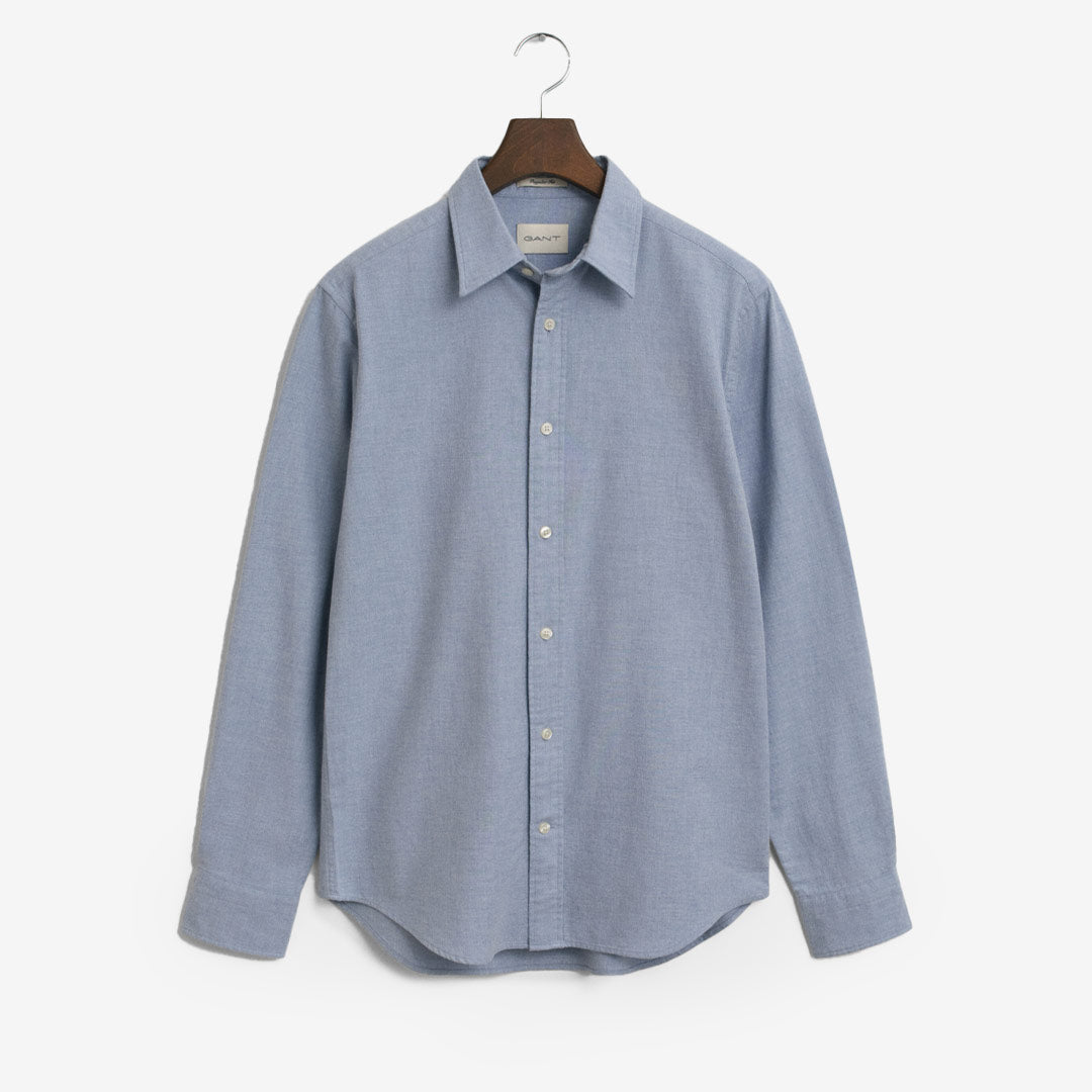 GANT herrskjorta i blå melange flanell med point-krage och broderad logotyp

