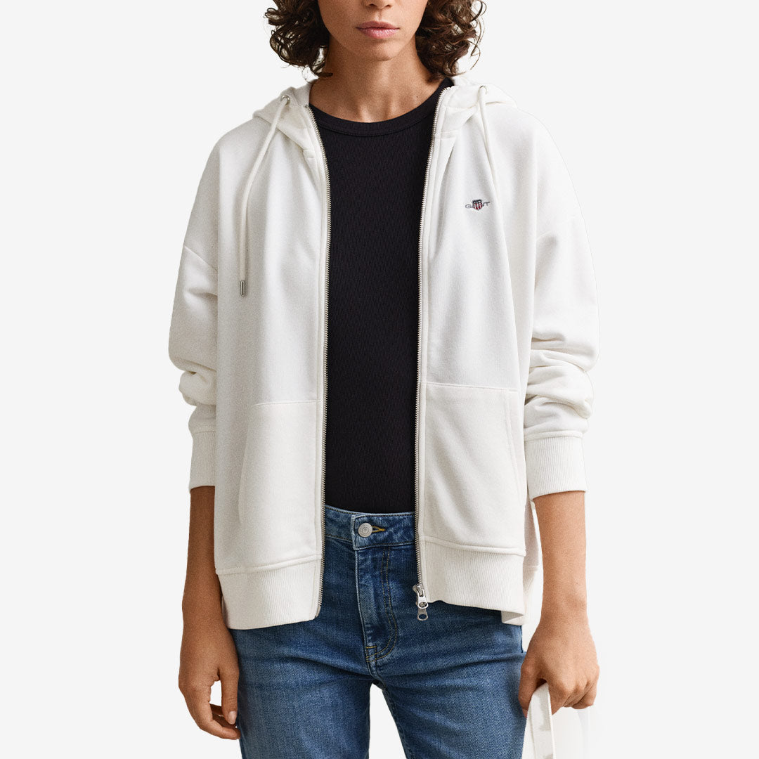 Gant Shield Zip Hoodie Eggshell – vit hoodie dam med dragkedja