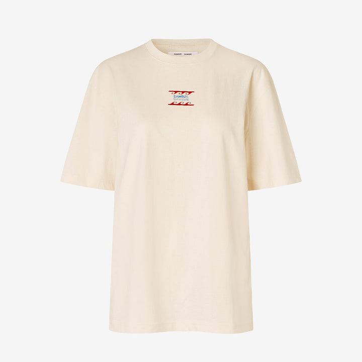 Grafisk T-shirt från Samsøe Samsøe för herr i Neutral Leisure med tryck på bröst och rygg.