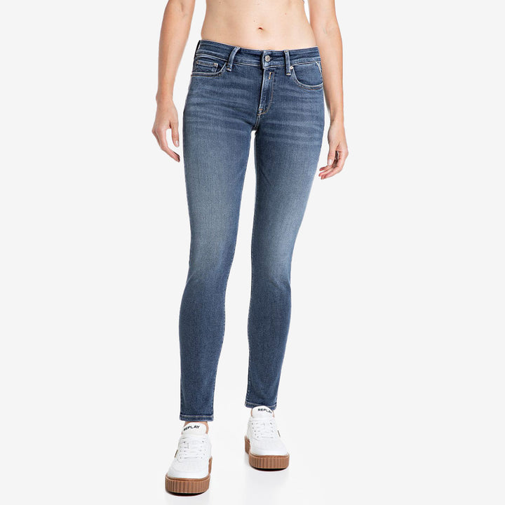 Replay New Luz medium blue skinny jeans för dam i stretchig indigo denim