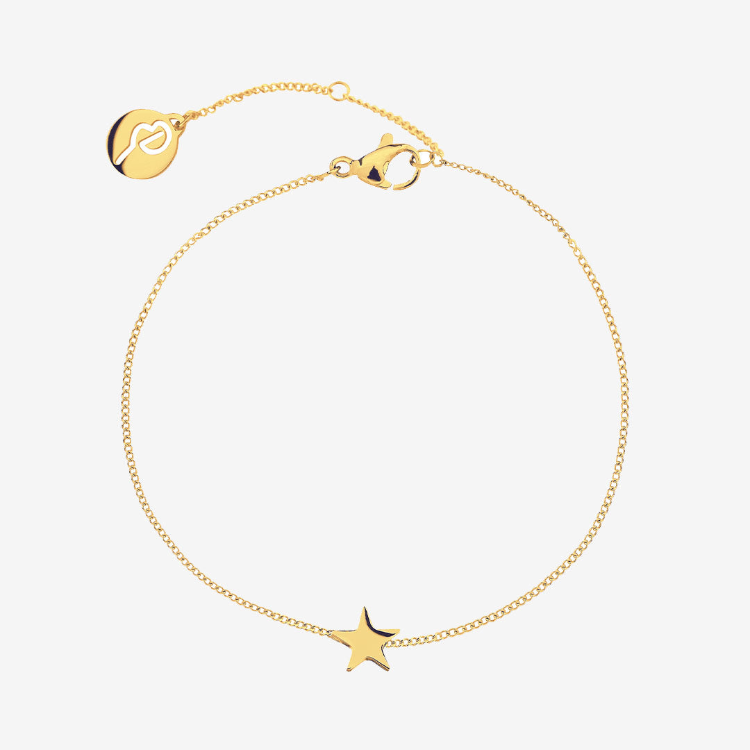 Sirius Armband i blank 14K guldplätering med guldstjärna, diameter 7 mm, justerbar längd 15–18 cm