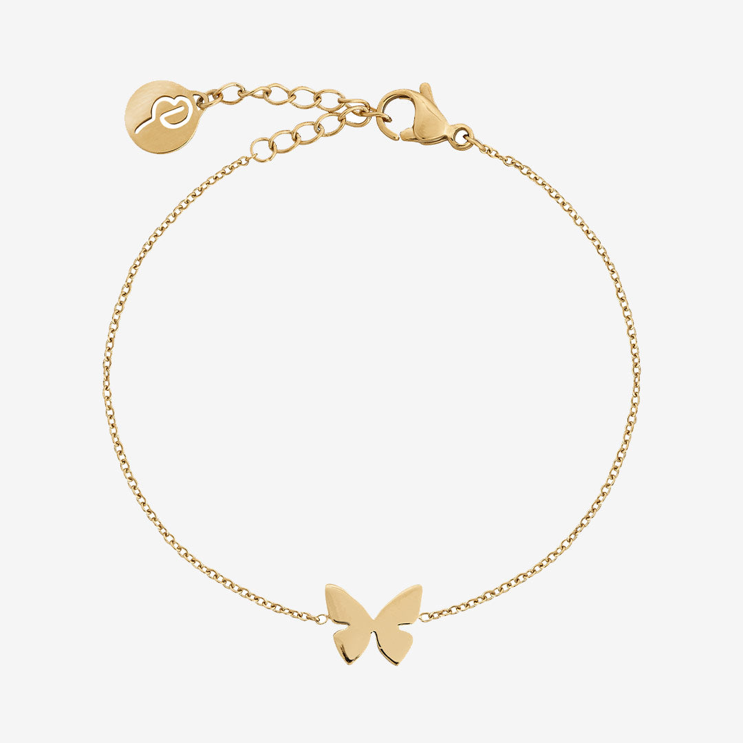 Papillon armband i blank 14k guldplätering med stiliserad fjäril på ankarkedja