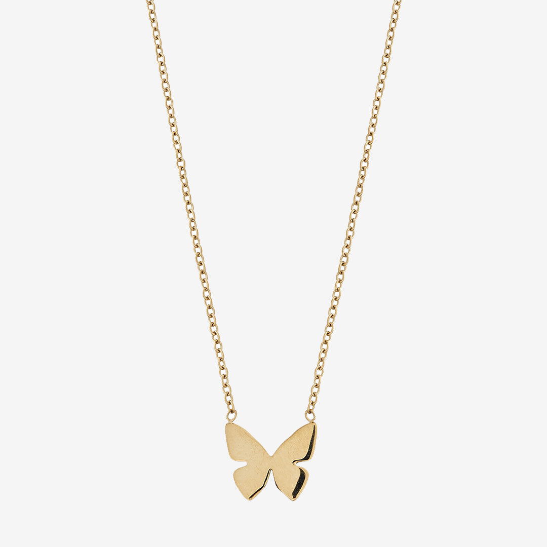 Papillon halsband i blank 14k guldplätering med stiliserad fjäril på ankarkedja