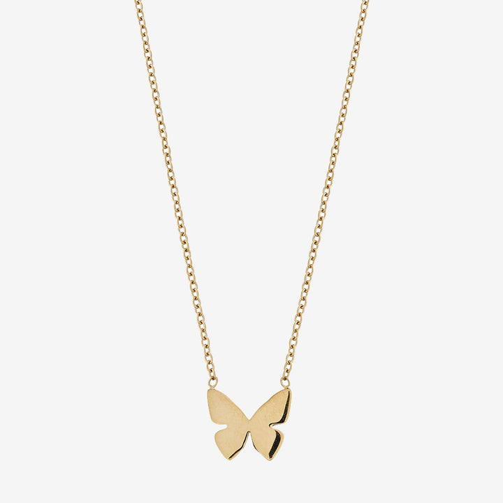 Papillon halsband i blank 14k guldplätering med stiliserad fjäril på ankarkedja